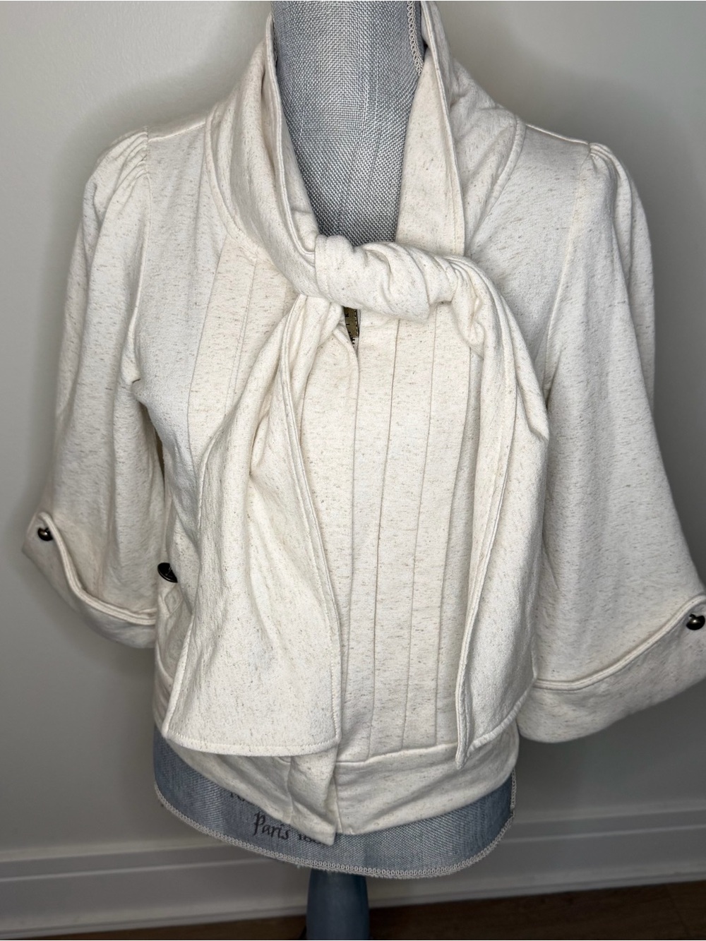 Mike Gonzalez Women's Cream Tie-Neck Cowl Sweater Jacket, M